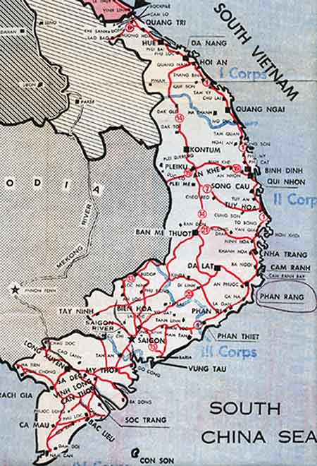 24. Phan Rang Area. SVN MAP, by: SSgt John Achelpohl. 1966.