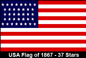 USA Flag of 1867. 37 Stars Nebraska.